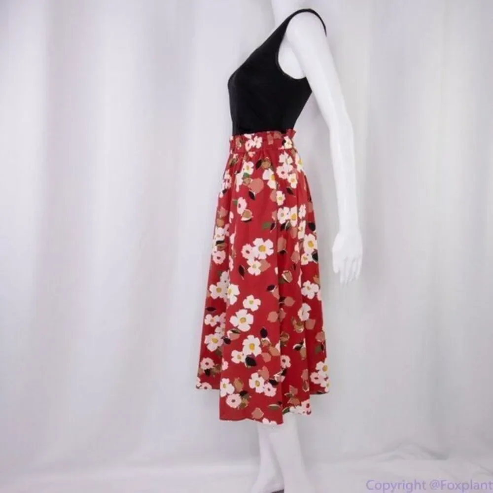 NWT‎ kate spade botanical garden cotton midi skirt, Red and white